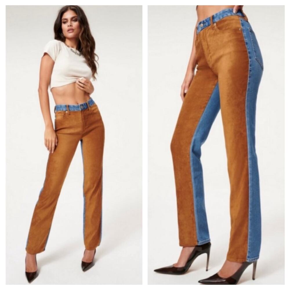 Good American Two-Tone Brown and Blue Straight-Leg Jeans